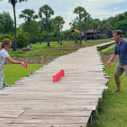 playing pepper pong in rice field on pathway